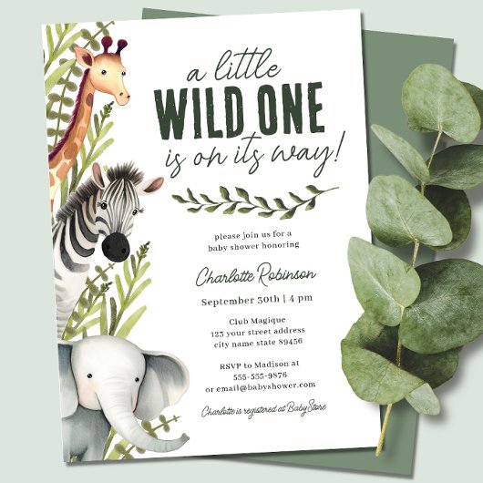 Wild One Safari Animals Boy Baby shower Kaart