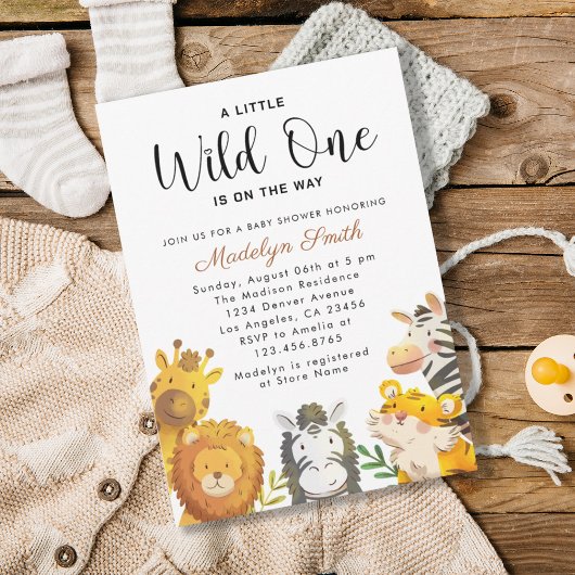Wild One Safari Animals Boy Baby shower Kaart