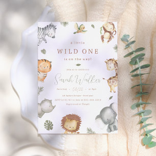 Wild One Safari Animals Boy Baby shower Kaart