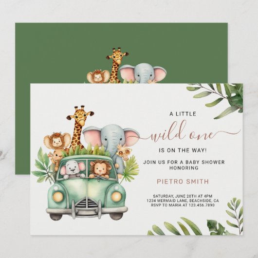 Wild One Safari Animals Boy Baby shower Kaart (Voorkant / Achterkant)