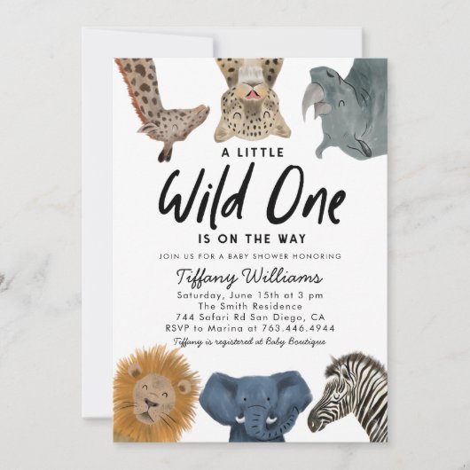 Wild One Safari Animals Boy Baby shower Kaart (Voorkant)