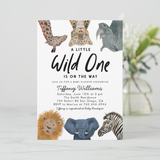 Wild One Safari Animals Boy Baby shower Kaart (Staand voorkant)