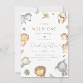Wild One Safari Animals Boy Baby shower Kaart (Voorkant)