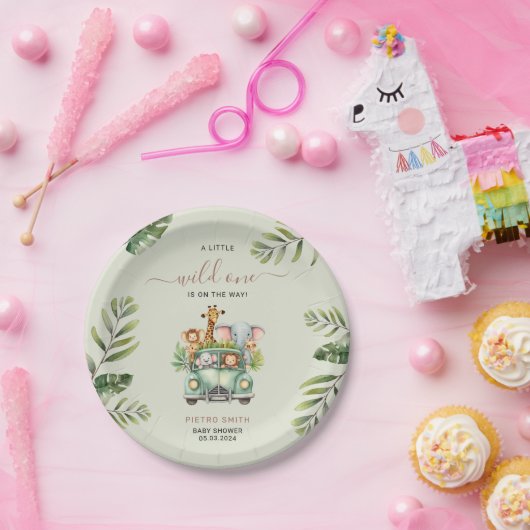 Wild One Safari Animals Boy Baby shower Papieren Bordje (Feest)