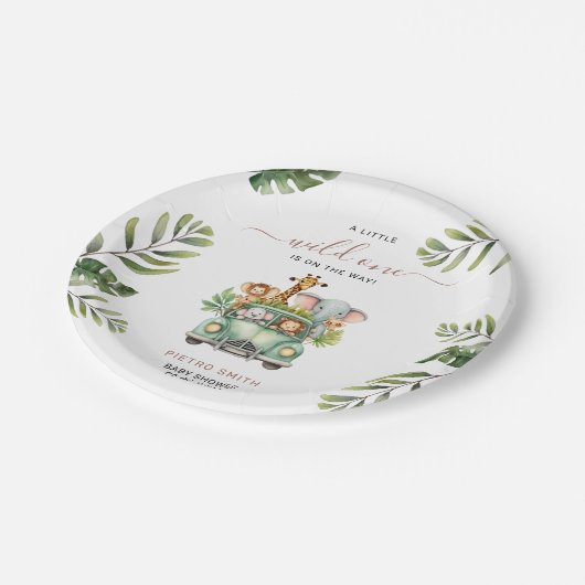 Wild One Safari Animals Boy Baby shower Papieren Bordje (Gekanteld)