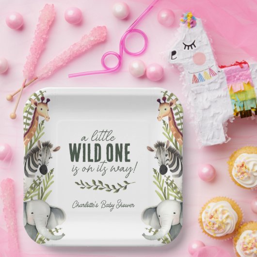 Wild One Safari Animals Boy Baby shower Papieren Bordje (Feest)