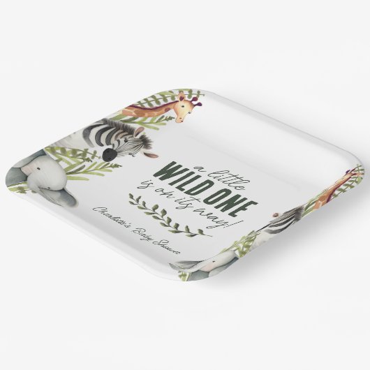 Wild One Safari Animals Boy Baby shower Papieren Bordje (Gebogen)