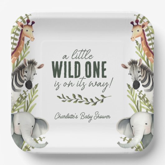 Wild One Safari Animals Boy Baby shower Papieren Bordje (Voorkant)