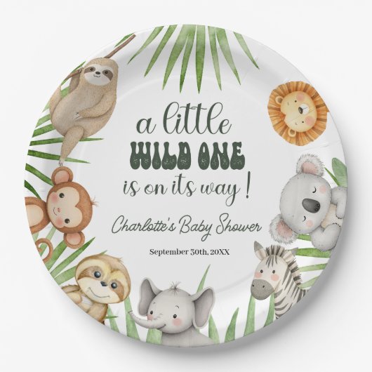 Wild One Safari Animals Boy Baby Shower Papieren Bordje (Voorkant)