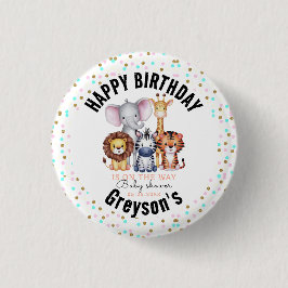 Wild One Safari Animals Boy Baby shower Ronde Button 3,2 Cm