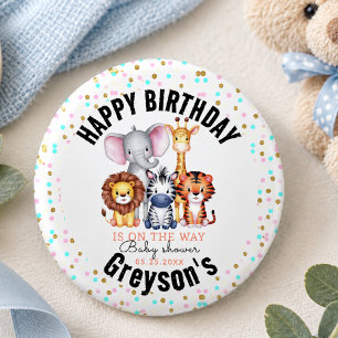 Wild One Safari Animals Boy Baby shower Ronde Button 3,2 Cm