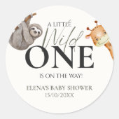Wild One Safari Animals Boy Baby shower Ronde Sticker (Voorkant)