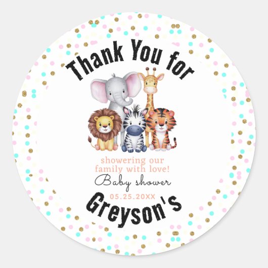 Wild One Safari Animals Boy Baby shower Ronde Sticker (Voorkant)