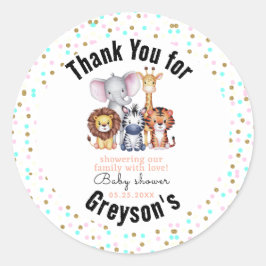 Wild One Safari Animals Boy Baby shower Ronde Sticker