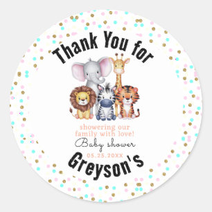 Wild One Safari Animals Boy Baby shower Ronde Sticker