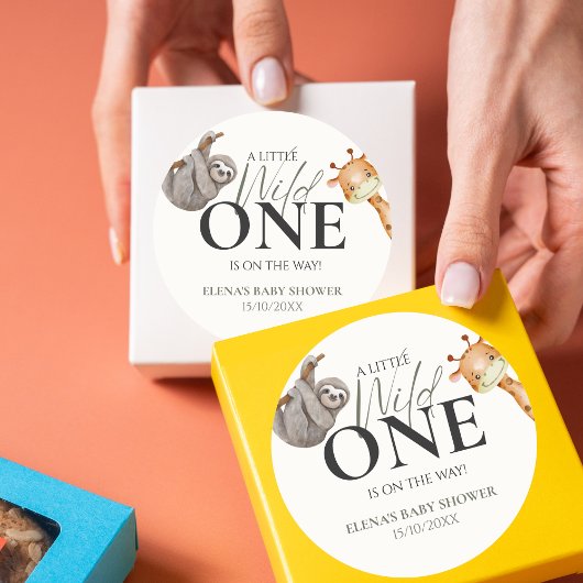 Wild One Safari Animals Boy Baby shower Ronde Sticker