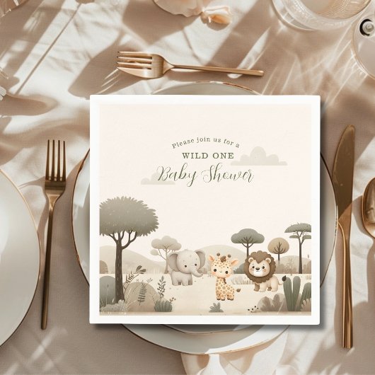 Wild One Safari Animals Boy Baby shower Servet