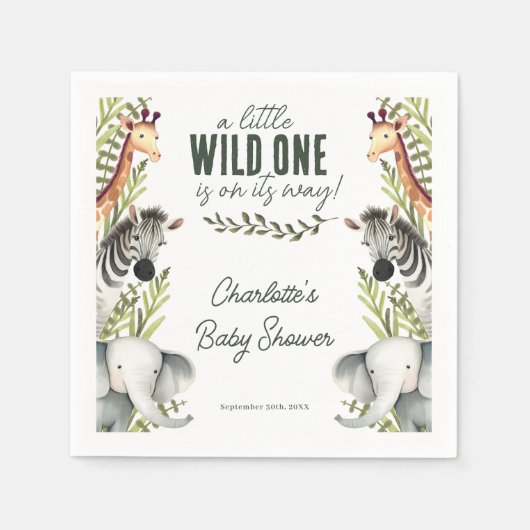 Wild One Safari Animals Boy Baby shower Servet (Voorkant)