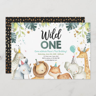 Wild One Safari Animals Boy Birthday Invitation Kaart