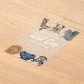 Wild One Safari Animals Boy Birthday Party Acryl Uitnodigingen (Laagn)