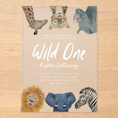 Wild One Safari Animals Boy Birthday Party Acryl Uitnodigingen (Voorkant)