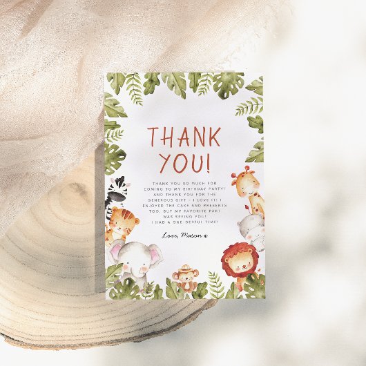 Wild One Safari Animals Boy Birthday Party Bedankkaart