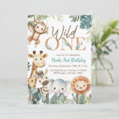 Wild One Safari Animals Boy Birthday Party Kaart (Staand voorkant)