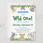 Wild One Safari Animals Boy First Birthday Invita Kaart (Voorkant)
