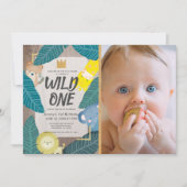 Wild One Safari Animals Boy Foto 1e verjaardag Kaart (Voorkant)
