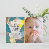 Wild One Safari Animals Boy Foto 1e verjaardag Kaart (Staand voorkant)