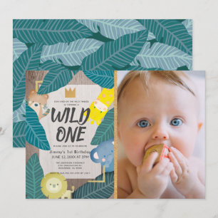 Wild One Safari Animals Boy Foto 1st Birthday Kaart