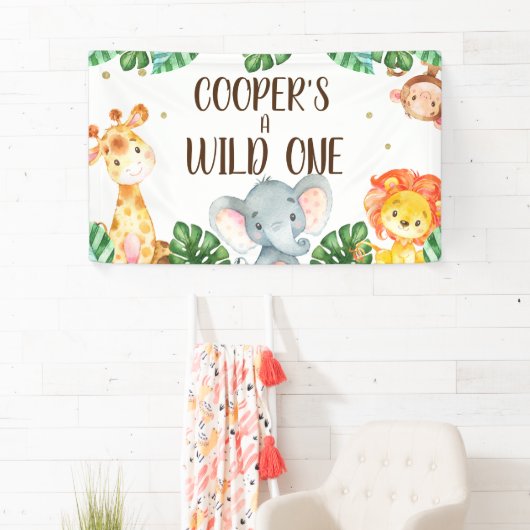 Wild One Safari Animals boys Birthday Party Banner (Insitu)