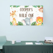 Wild One Safari Animals boys Birthday Party Banner (Beurs)