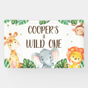 Wild One Safari Animals boys Birthday Party Banner