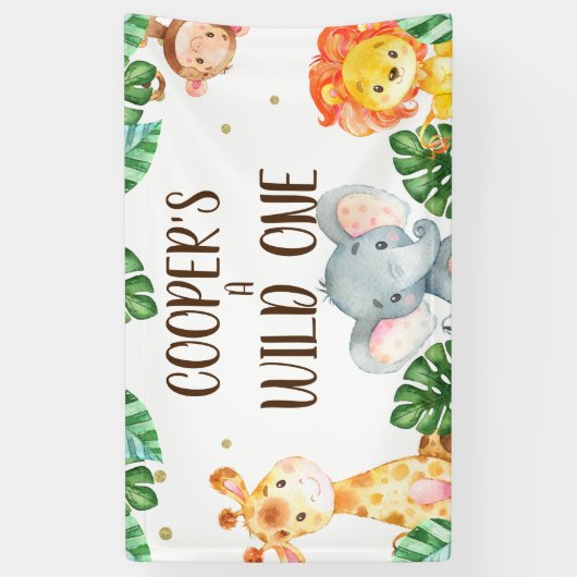 Wild One Safari Animals boys Birthday Party Banner (Verticaal)