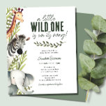 Wild One Safari Animals Budget Baby shower Invite<br><div class="desc">Welkom aan de wilde kant met onze uitnodiging voor het Baby shower van Wilde One Safari Animals Boy! Als je een veilig baby shower voor een kleine jongen plant, is deze uitnodiging perfect voor je. Met een mooi voorbeeld van safari-dieren als een schattige olifant, zebra en giraffe, tegen de achtergrond...</div>