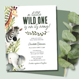Wild One Safari Animals Budget Baby shower Invite