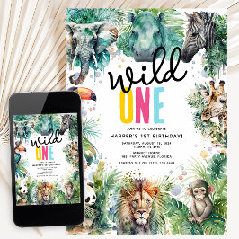 Wild ONE' Safari Animals Cool 1st Birthday Kaart
