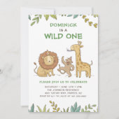 Wild One Safari Animals Cute Boy First Birthday Kaart (Voorkant)