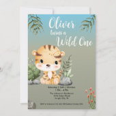 Wild One Safari Animals Cute Tiger 1st Birthday Kaart (Voorkant)