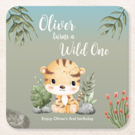 Wild One Safari Animals Cute Tiger 1st Birthday Kartonnen Onderzetters