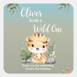 Wild One Safari Animals Cute Tiger 1st Birthday Vierkante Sticker