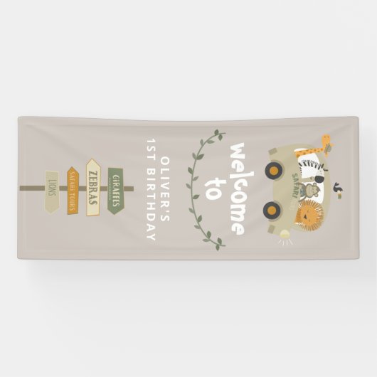 Wild One Safari Animals First Birthday Banner (Horizontaal)