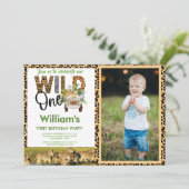 Wild One Safari Animals First Birthday Boy Kaart (Staand voorkant)