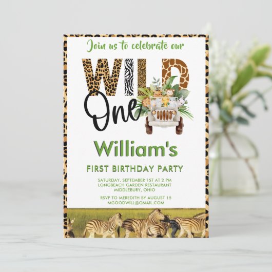 Wild One Safari Animals First Birthday Boy Kaart (Staand voorkant)