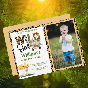 Wild One Safari Animals First Birthday Boy Kaart