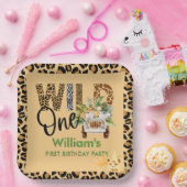 Wild One Safari Animals First Birthday Boy Papieren Bordje (Feest)