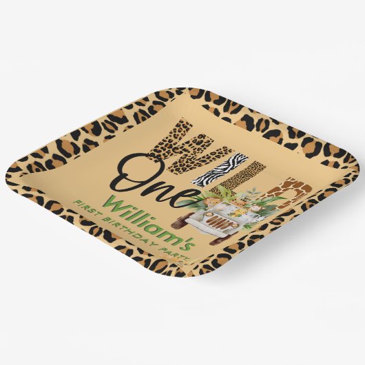 Wild One Safari Animals First Birthday Boy Papieren Bordje (Gebogen)
