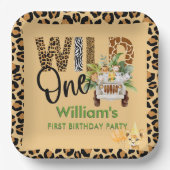 Wild One Safari Animals First Birthday Boy Papieren Bordje (Voorkant)
