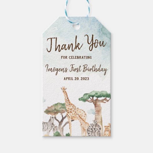 Wild One Safari Animals First Birthday Cadeaulabel (Voorkant)